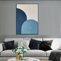 Peinture à l'huile abstraite bleue texturée 100 % peinte à la main, haute qualité, sur toile encadrée, prête à accrocher pour la maison