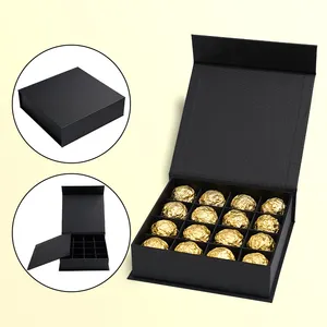 卸売高級磁気ブラックチョコレートキャンディー包装ギフト紙段ボール箱仕切り付きスロットチョコレートパッキング