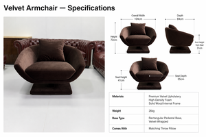 <span class=keywords><strong>Fauteuil</strong></span> <span class=keywords><strong>pivotant</strong></span> esthétique en velours marron chocolat, avec assise sculpturale en forme de coquille et base sur piétement, pour salon d'appartement moderne - Product Image 4