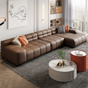 Nuevo sofá seccional de 3 o 4 plazas con tapizado de cuero napa y forma de L canapé moderno para sala de estar - Product Image 5