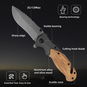 Cuchillo Plegable HL Premium 3Cr13 con Mango de Madera de Olivo y Aluminio para Camping, Caza, Supervivencia, EDC, Táctico - Product Image 4