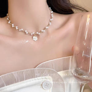 批发奢华法国复古复古花朵珍珠吊坠串珠项链时尚女式毛线链饰品配件 - Product Image 4