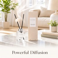 Ensemble diffuseur de parfum en verre dépoli 200 ml Rose poudré et Bleu brumeux, avec bouchon argenté et bâtonnets en fibre noire, Marque privée