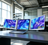 Moniteur portable double écran pour ordinateur portable, écran LCD pliable 14 pouces, dalle IPS, articles professionnels, connexion par 1 seul câble