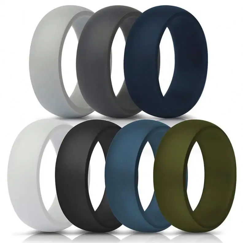 Silicone Rings, 7 Rings / 1 Ring Wedding Bands for Men - 8.7 mm Wide - 2.5mm Thick