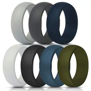 Silicone Rings, 7 Rings / 1 Ring Wedding Bands for Men - 8.7 mm Wide - 2mm Thick