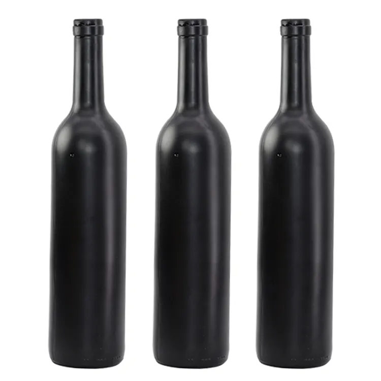 New unique design premium customized colorful drinking 375ml 500ml 750ml 1000ml matt black glass wine bottles with cork