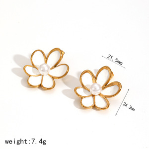 Floral Stainless Steel Earrings And Necklace <b>Set</b> For Women 18k Gold Plated <b>Pearl</b> Center Flower Design Everyday Wear - Product Image 5