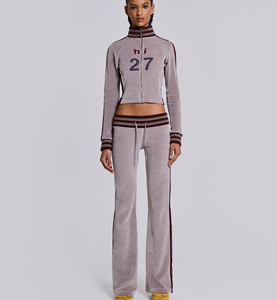 Ensemble de survêtements pour femmes, pantalon de jogging ajusté à fermeture éclair, confortable, antibactérien, durable, en velours - Product Image 2