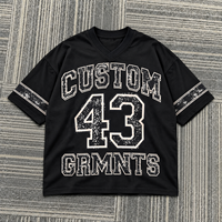 T-shirt noir en vrac pour homme, col en V, en tissu maillé avec sublimation personnalisée, manches courtes, vêtement de sport, épaules tombantes, respirant pour le sport