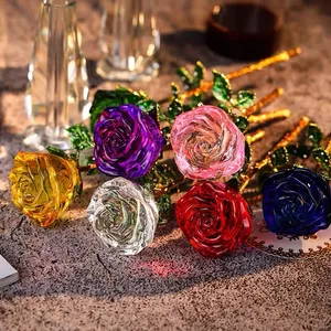 Honra de Cristal Presentes do Dia dos Namorados Flores Cristal multicolorido Rosa Artesanato para Namorada