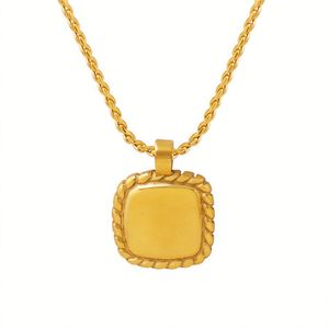 Fine Gold Plated <b>Choker</b> Necklace Stainless Steel square Pendant Necklace - Product Image 1