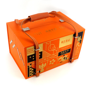 Custom Luxury Orange 2 Layer Aluminum Joint Handbag Shape Box Packing Cardboard Folding Box Packing With Leather Belt