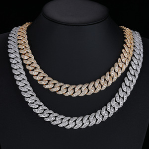 Collana <span class=keywords><strong>Hip</strong></span> <span class=keywords><strong>Hop</strong></span> Bling Iced Out con Catena Cubana a Maglie Larghe 15mm, Zirconi CZ Rotondi e a Baguette 5A, Stile Street Rock <span class=keywords><strong>Rap</strong></span> - Product Image 3