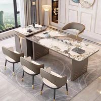 Fabricant de meubles de luxe, usine, table à manger moderne avec plateau en pierre frittée marbrée, 6 à 8 chaises, pour la maison