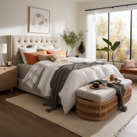 Lit moderne rembourré en velours capitonné avec dossier haut et boutons, avec cadre de lit plateforme réglable pour lit king size