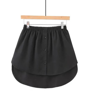 Acramy Women's Vintage Mini Slip Skirt Lower Skirt Sweep <strong>Shirt</strong> <strong>Extender</strong> with Buttons (XXL Black+White) - Product Image 4