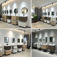 Meubles de salle de bain haut de gamme en contreplaqué PVC de 80 cm avec miroir lumineux et lavabo en céramique pour la maison