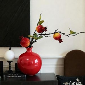 Branche de grenade artificielle dans un vase en céramique, taille moyenne, décoration pour la maison, salon, entrée et table à manger - Product Image 4