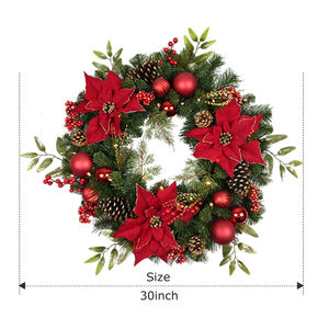 Couronne de Noël personnalisée pour la décoration de la maison, fleurs artificielles, cônes de pin naturels, fruits rouges - Product Image 2