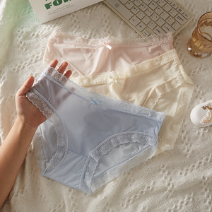 Wholesale Women's Solid Knitted Hipster <b>Lace</b> Panties Mid-Rise <b>Elastic</b> Waistband Lightweight Everyday Underwear - Product Image 2