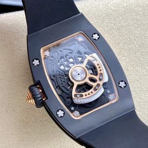 Montre automatique mécanique pour <span class=keywords><strong>femme</strong></span> la plus populaire, en céramique noire, avec cadran diamanté rouge et bracelet en caoutchouc, montre tendance - Product Image 5