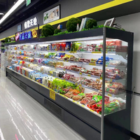 Kabinet minuman komersial banyak dek Plug-in, Pendingin terbuka tirai udara ganda, peralatan restoran kulkas untuk Supermarket