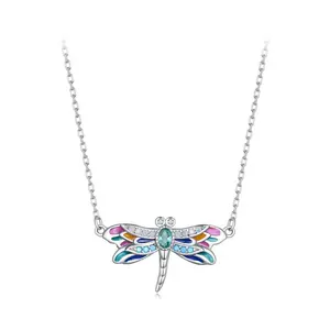 OEM dragonfly friends western jewelry summer necklace charms dainty glass bead crafted 925 sterling silver necklaces for women