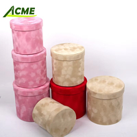 Boîtes à chapeaux cylindriques de luxe pour roses éternelles avec couvercle, en velours rose, hautes, rondes, portables, pour fleurs