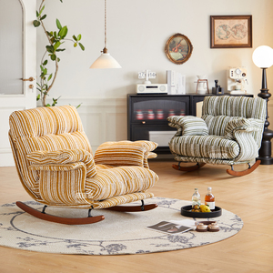 Fauteuil inclinable et berçant rétro pour adulte, idéal pour la maison, le balcon ou le salon, avec structure métallique et rembourrage en coton, parfait pour se détendre et dormir. - Product Image 3