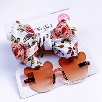 Nouveau design de lunettes de soleil de dessin animé anti-UV pour enfants, bandeau à nœud et fleur, ensemble d'accessoires pour cheveux de bébés filles