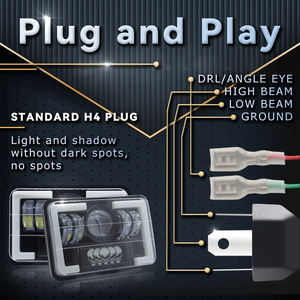Phares LED carrés 5x7 5,75 pouces, clignotants crâne, feux de travail, 12V 45W, ampoule H4 6000K, ajustement universel pour - Product Image 6