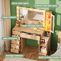 Coiffeuse à miroir et éclairage intégrés, plateau en verre, 48 pouces, en bois, avec station de charge