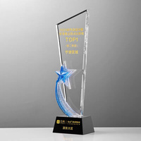 Blau Rot Grün Lila Stern Optisches Fünfeck Kristallglas Trophäe Plakette mit Schwarzem Sockel MH-MJ0991