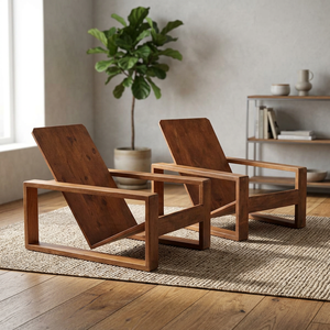 Solid Teak Wood Indoor Lounge <b>Chair</b> Blocky Crate Style <b>Reclined</b> Accent Sofa - Product Image 3