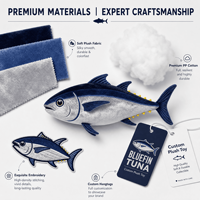 Fabricant de Mascottes en Peluche Thon Bleu OEM ODM, Conception Personnalisée, Logo Personnalisé, Vente en Gros de Jouets en Peluche, Cadeau Promotionnel Animal en Peluche