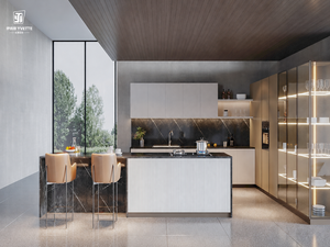 Armoires de cuisine modernes en gros avec finition grain de bois <span class=keywords><strong>et</strong></span> espace intégré pour appareils électroménagers, pour villas résidentielles, utilisation mondiale, OEM - Product Image 4