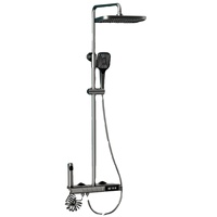 Ensemble de douche thermostatique moderne et minimaliste pour usage domestique, finition chromée piano, affichage numérique, lumière d'ambiance, tout en cuivre, eau chaude et froide