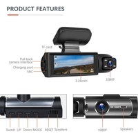 Cámara para Coche de Doble Lente 1080P con Sensor G, NFC, Gran Angular de 180°, Pantalla IPS de 3.0 Pulgadas, WiFi y Visión Nocturna