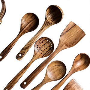 <b>Wooden</b> <b>Kitchen</b> <b>Utensils</b> Spatulas Spoon Slotted Spoon Hand Carved Natural Finish Food Safe Dishwasher Microwave Safe Hand Wash - Product Image 1