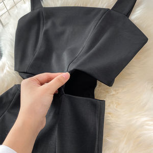 Kunden spezifischer Overall Damen hose mit weitem Bein Bund schwarzer Riemen overall - Product Image 5