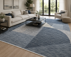 Tapis persan géométrique moderne en laine et soie noué à la main 8x10 pieds, bleu ardoise, gris, pour salon, avec envers en jute – Collection Rug Store - Product Image 6