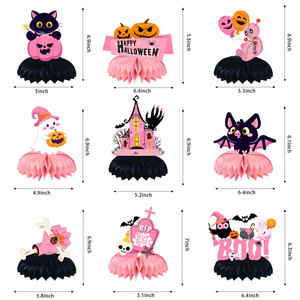 Pink Black Halloween Baby Shower <b>Birthday</b> Honeycomb Centerpieces 16cm Paper Table <b>Toppers</b> - Product Image 3