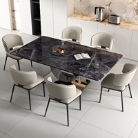 Table à manger rectangulaire noire 6 places en pierre, fabrication chinoise, pour salle à manger