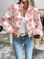 Vente en Gros Vestes Décontractées Imprimées pour Femmes Style Rétro Décoration à Motif Floral Garder au Chaud Vestes Polaires pour Femmes avec Fermeture Éclair