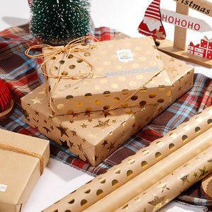 2024 papier d'emballage de Noël avec estampage à chaud 43*300 cm papier d'emballage cadeau à pois papier kraft - Product Image 2