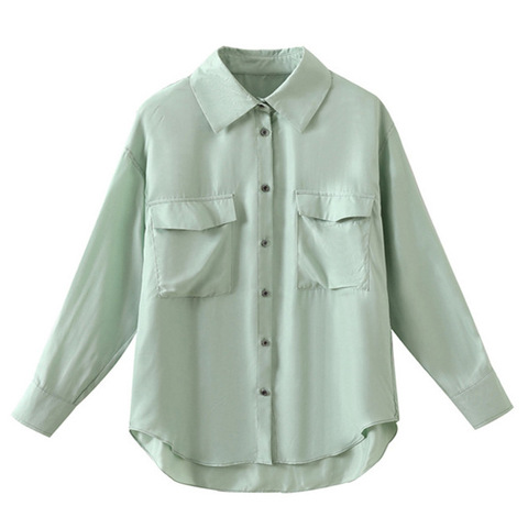 4821 Fashion High End Copper Ammonia Cargo Pocket Single Breasted Loose Summer Casual Shirt Women 2025
