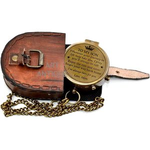 <b>Engraved</b> Brass <b>Compass</b> with Leather Case Hanging Ring Portable Design-Hiking Gift for Son From Mom - Product Image 6