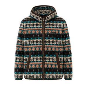 Veste polaire vintage pour homme, motif aztèque imprimé, style tribal rétro, streetwear - Product Image 1