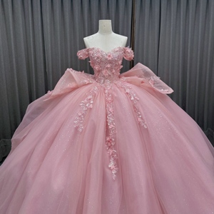 Vestido de Novia Estilo Quinceañera Los Ángeles Escote Corazón Color Rosa Caramelo Natural con Cuentas y Apliques de Encaje Hasta el Suelo - Product Image 3